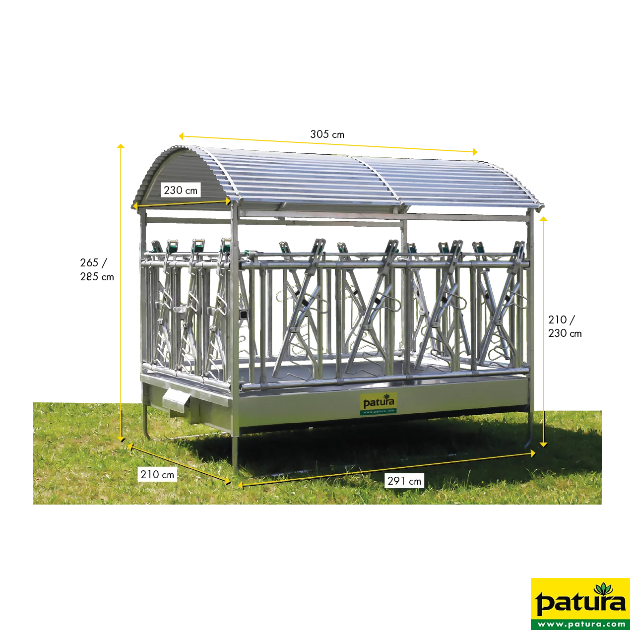 Groß ballenraufe mit Sicherheits- Fangfressgittern und Dach 2,85 x 2,05 m