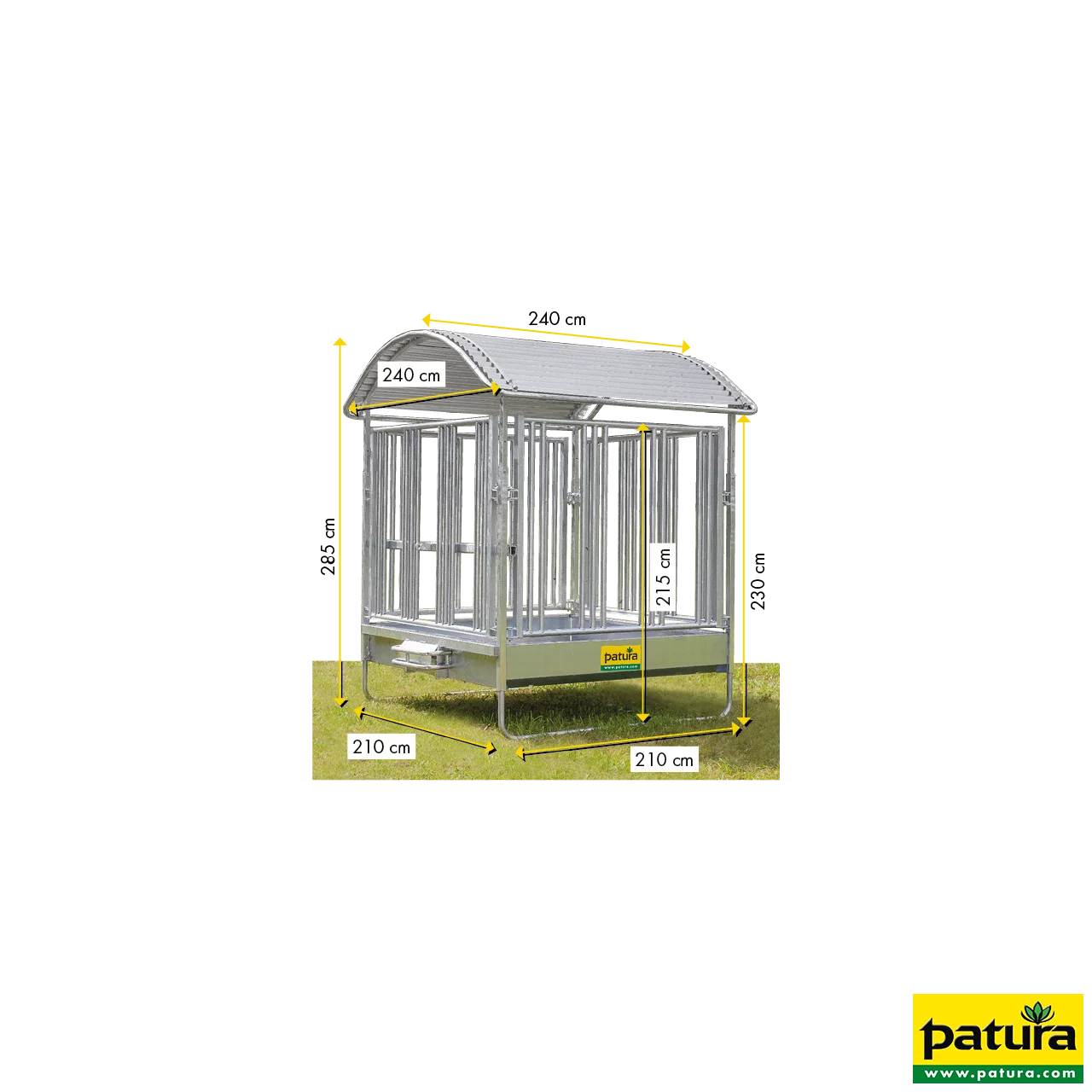 Profi-Viereckraufe mit Sicherheits-Pferdefressgittern und Dach 2,00 x 2,05 m