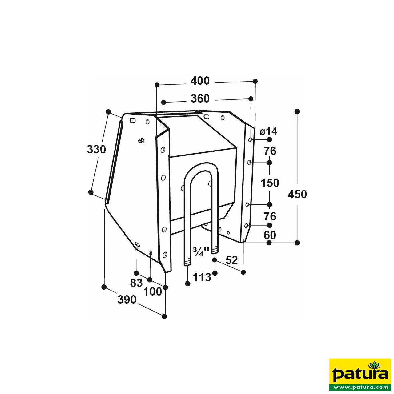 Ventil-Trogtränke Mod. 480 Edelstahl integrierter Ringleitungsanschluss 3/4" Anschluss von unten, 30 ltr./min