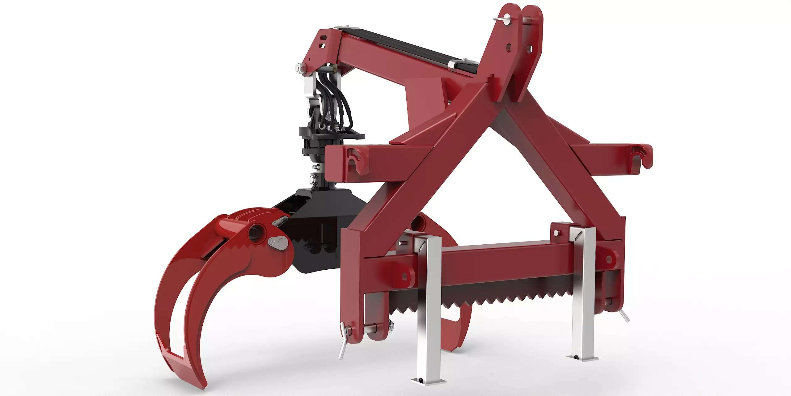 Kombianbaurahmen Euro- und Dreipunkt mit Forstgreifer OG16, Pendelgelenk und Rotator