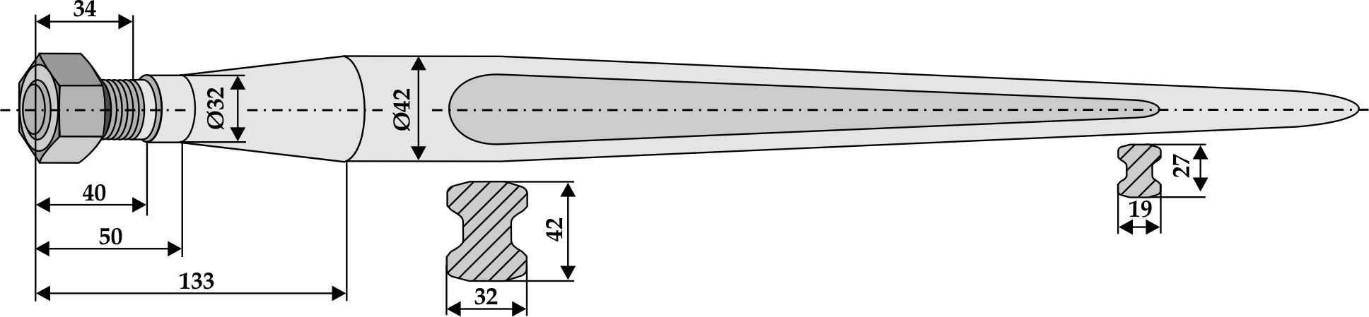 Schwerlastzinken 1100mm M28x1,5mm, Ballenzinken, Frontladerzinken