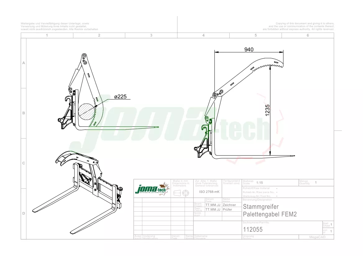 Obergreifer zum Anbau an Palettengabel FEM2