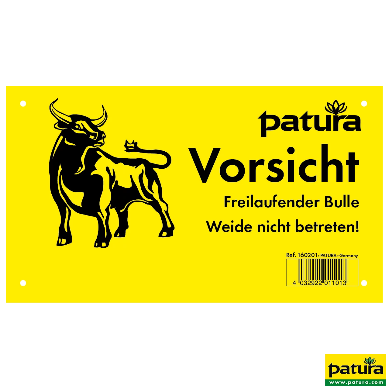 Warnschild, Vorsicht freilaufender Bulle -Weide nicht betreten, Kunststoff