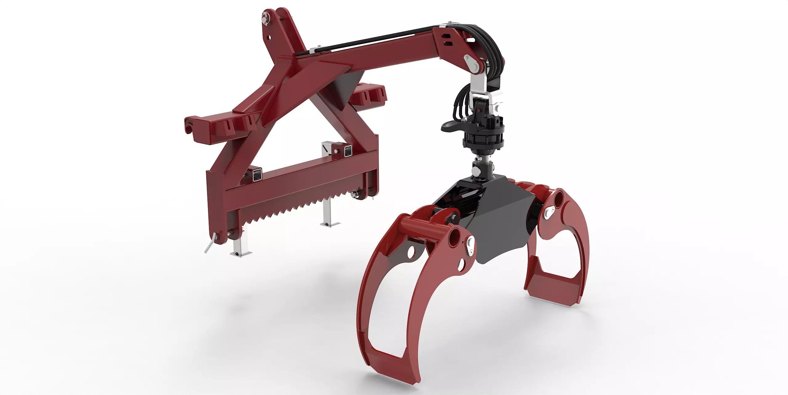 Kombianbaurahmen Euro- und Dreipunkt mit Forstgreifer OG16, Pendelgelenk und Rotator