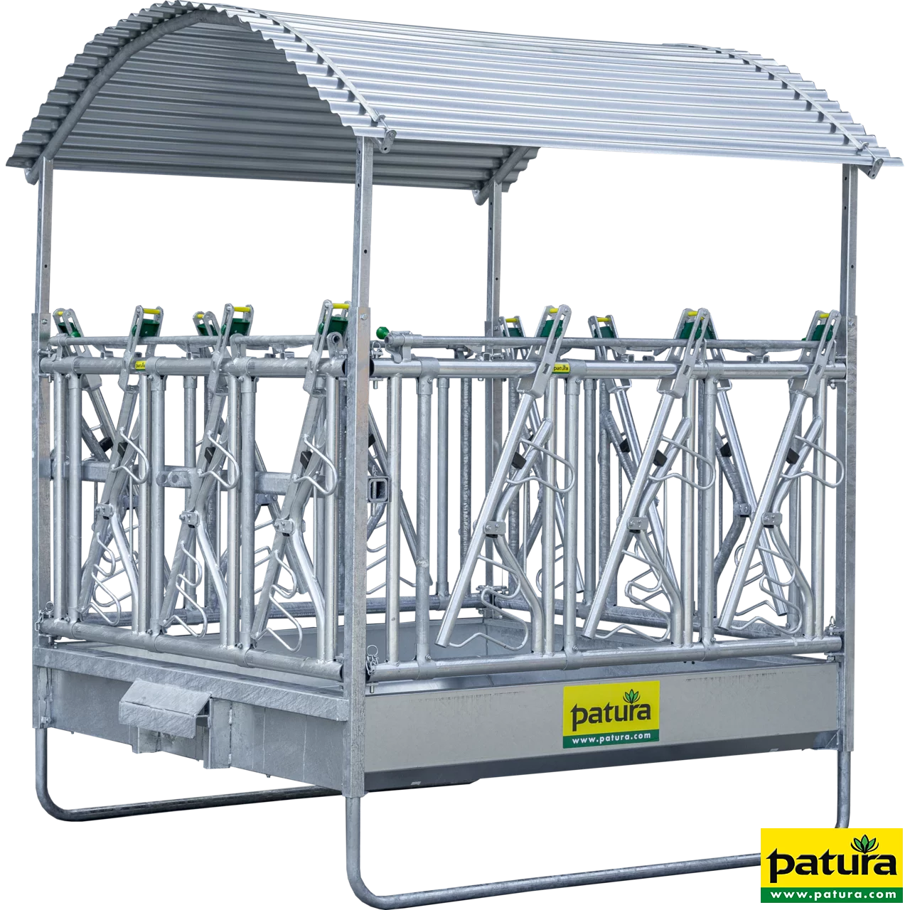 Profi-Viereckraufe mit Sicherheits- Fangfressgitter und Dach 2,00 x 2,05 m