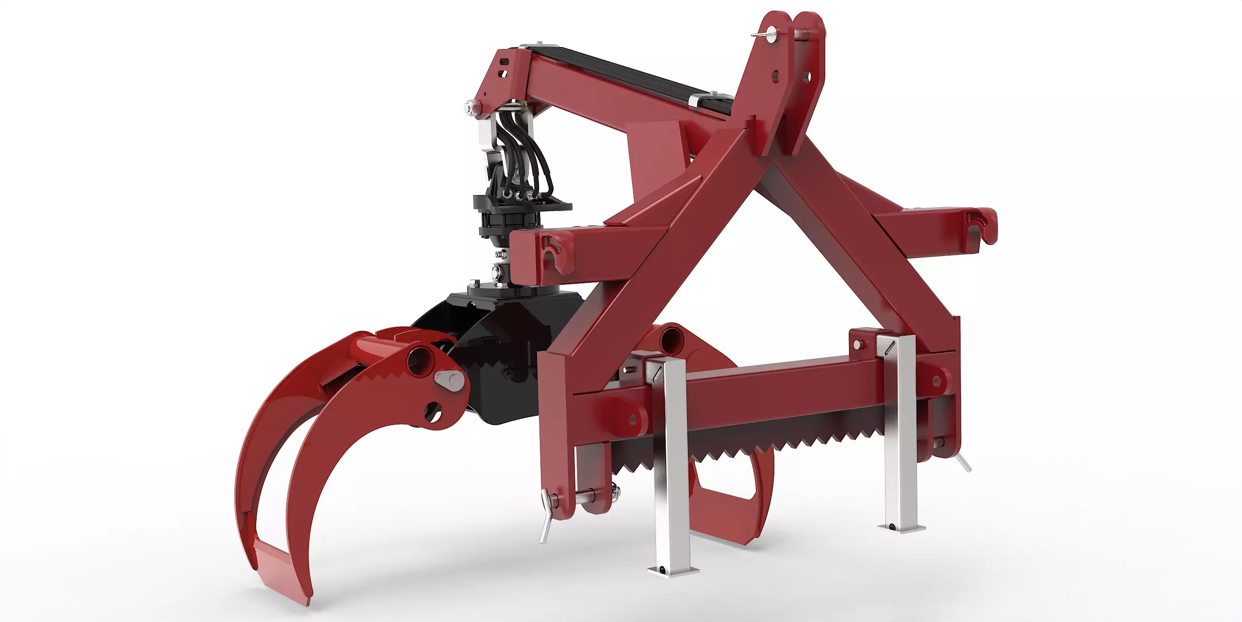 Kombianbaurahmen Euro- und Dreipunkt mit Forstgreifer OG19, Pendelgelenk und Rotator - [ 3t Bolzenrotator  ] 