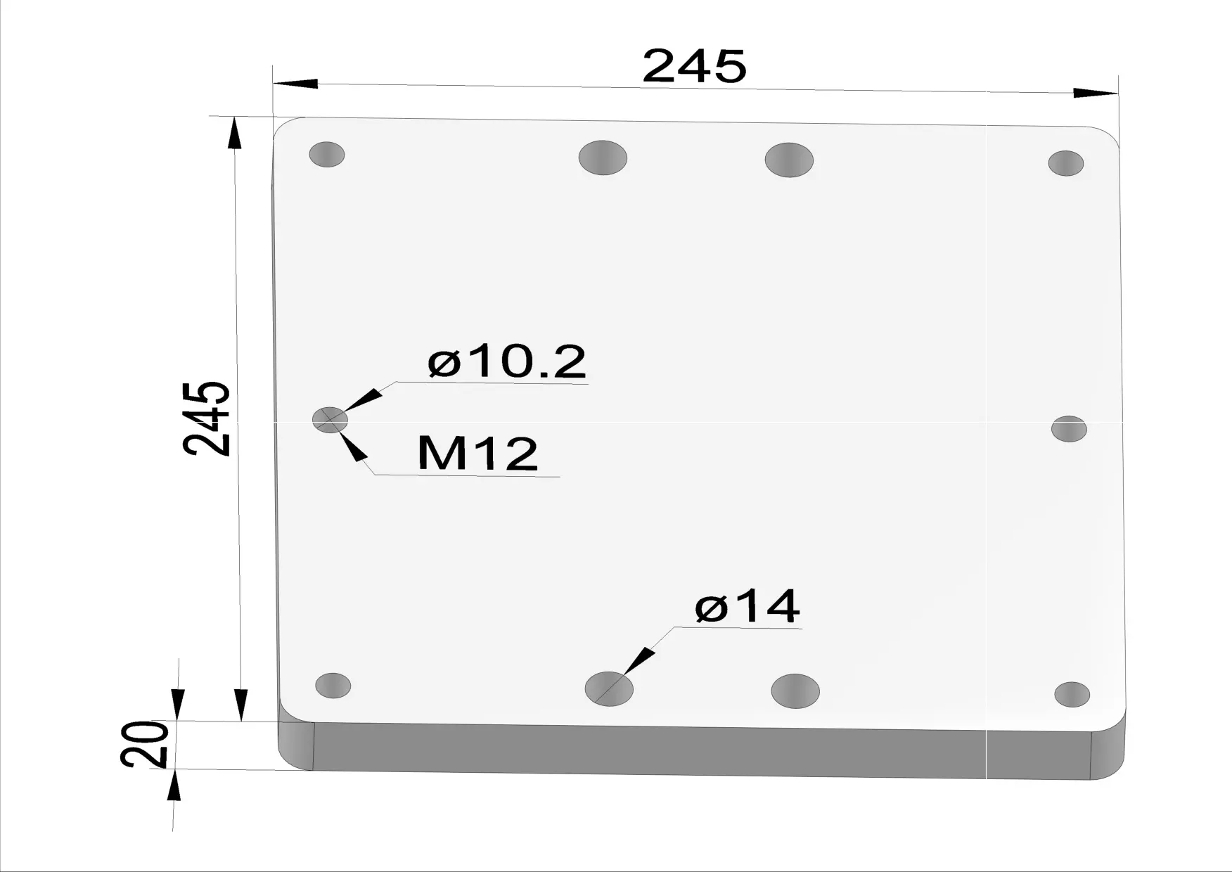 Häner Grundplatte 245x245 t=20 4xd14 6xM12