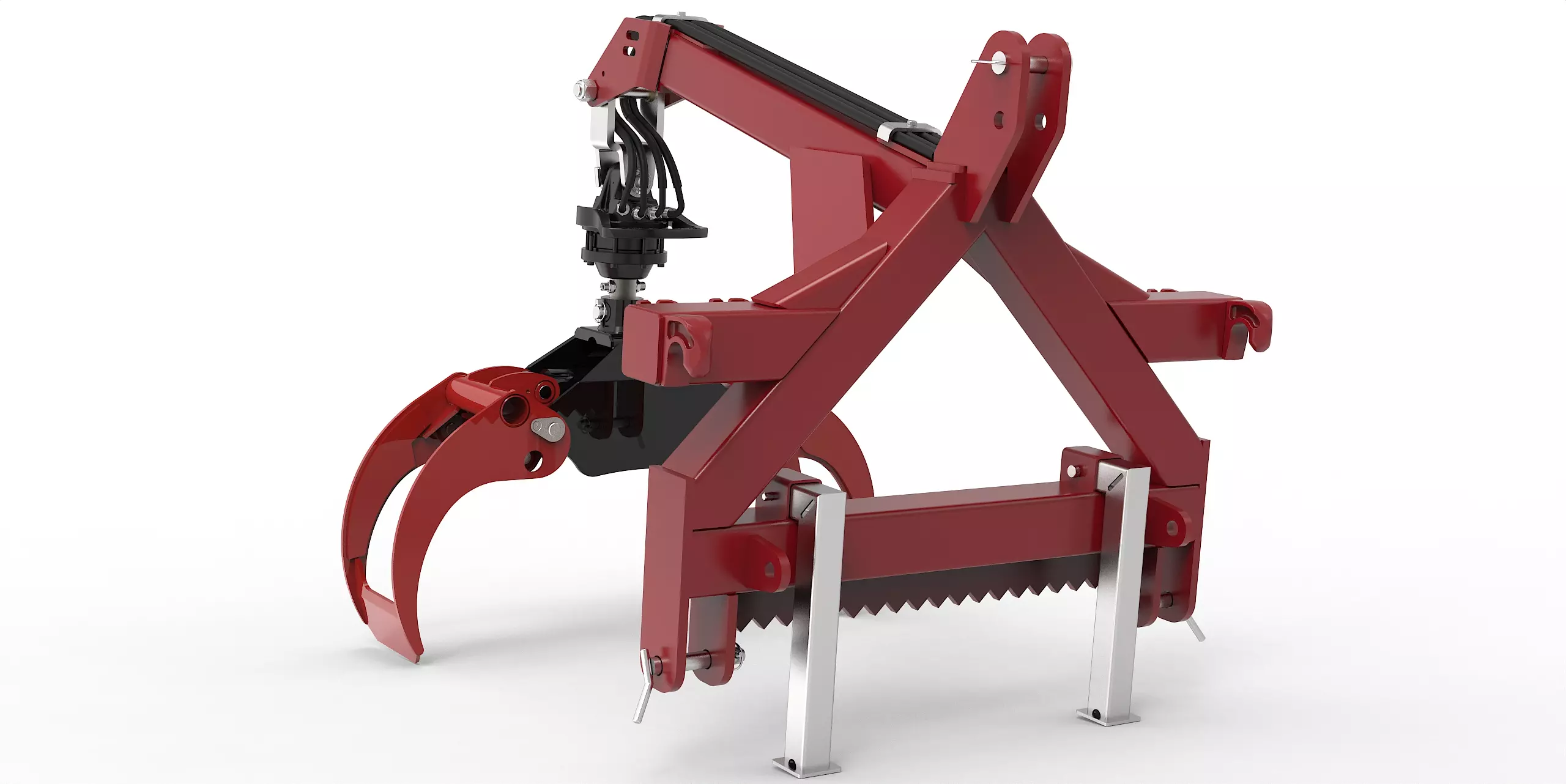 Kombianbaurahmen Euro- und Dreipunkt mit Forstgreifer OG12, Pendelgelenk und 3t Bolzen Rotator