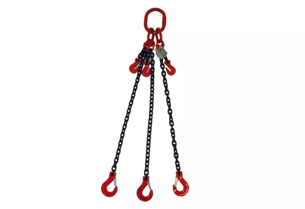 3-Strang Anschlagkette 2m GK8 8mm schwarz mit Sicherheitshaken und Verkürzungsklaue