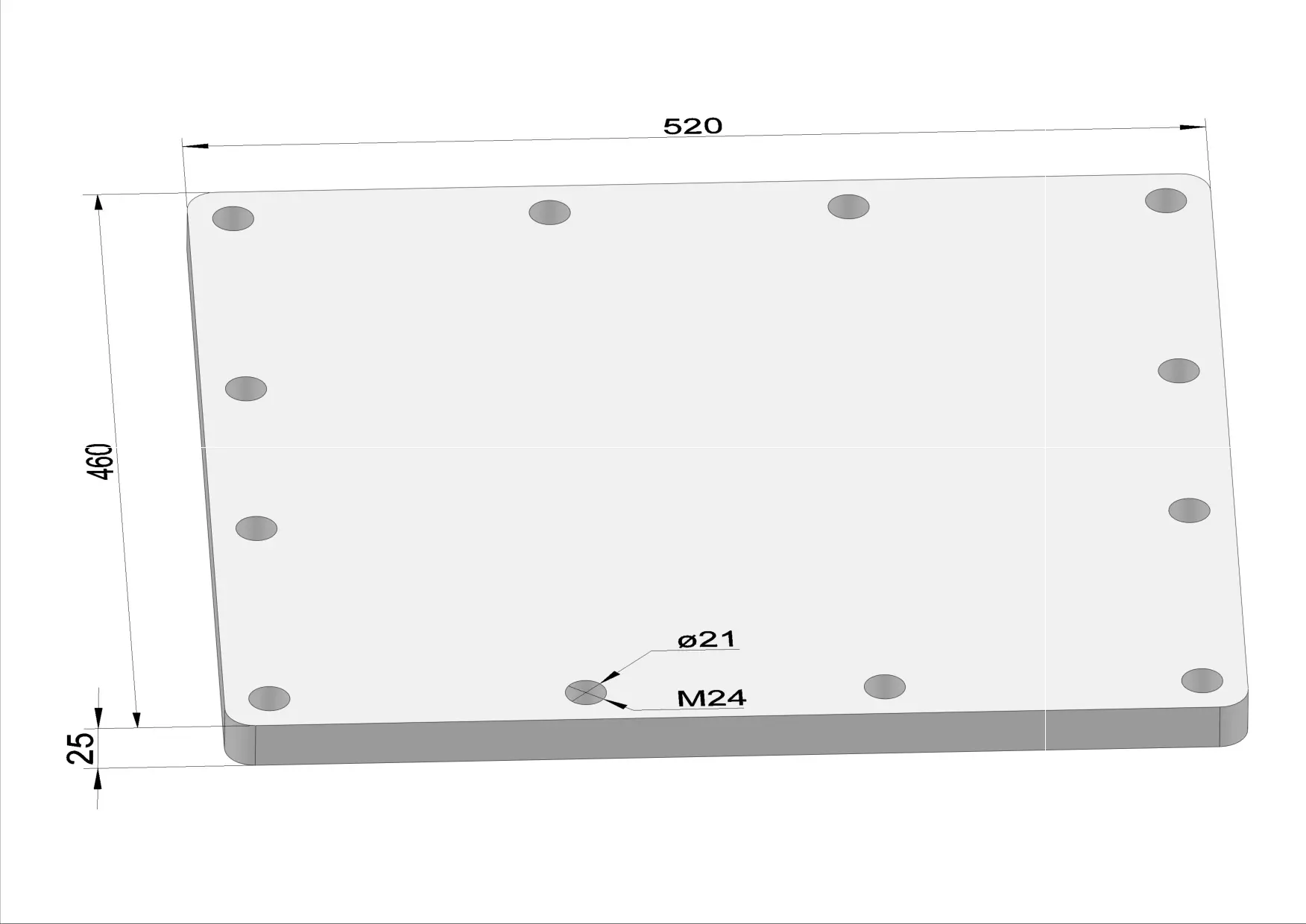 Häner Grundplatte 520x460 t=25 12xM24 - Gewinde