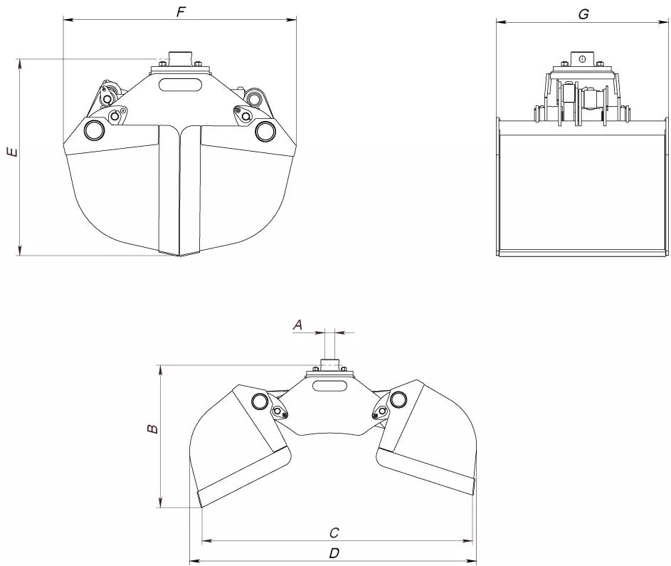 Schalengreifer inkl. Flansch, Zweischalengreifer, Greiferschaufel - [ 200 Liter + 70mm Flansch ]
