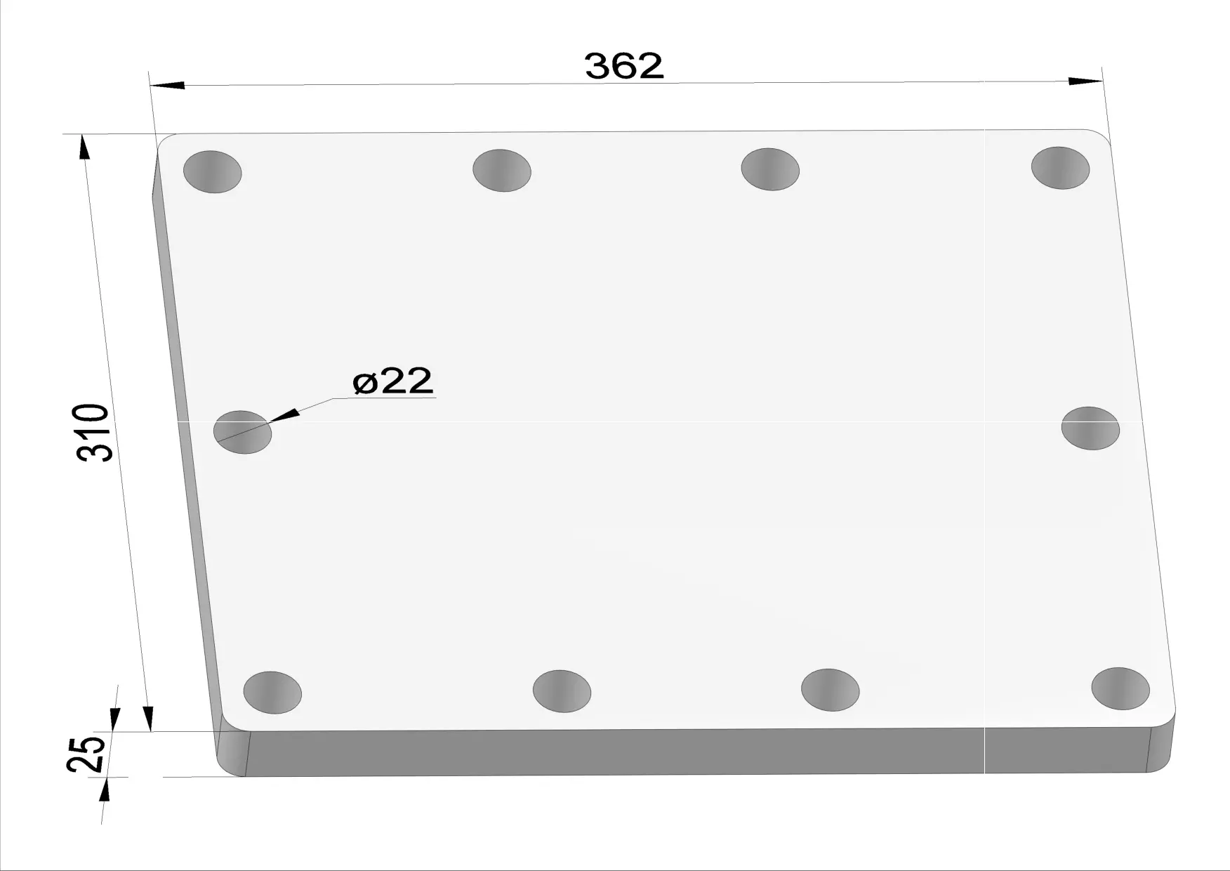 Häner Grundplatte 362x310 t=25 10xd22