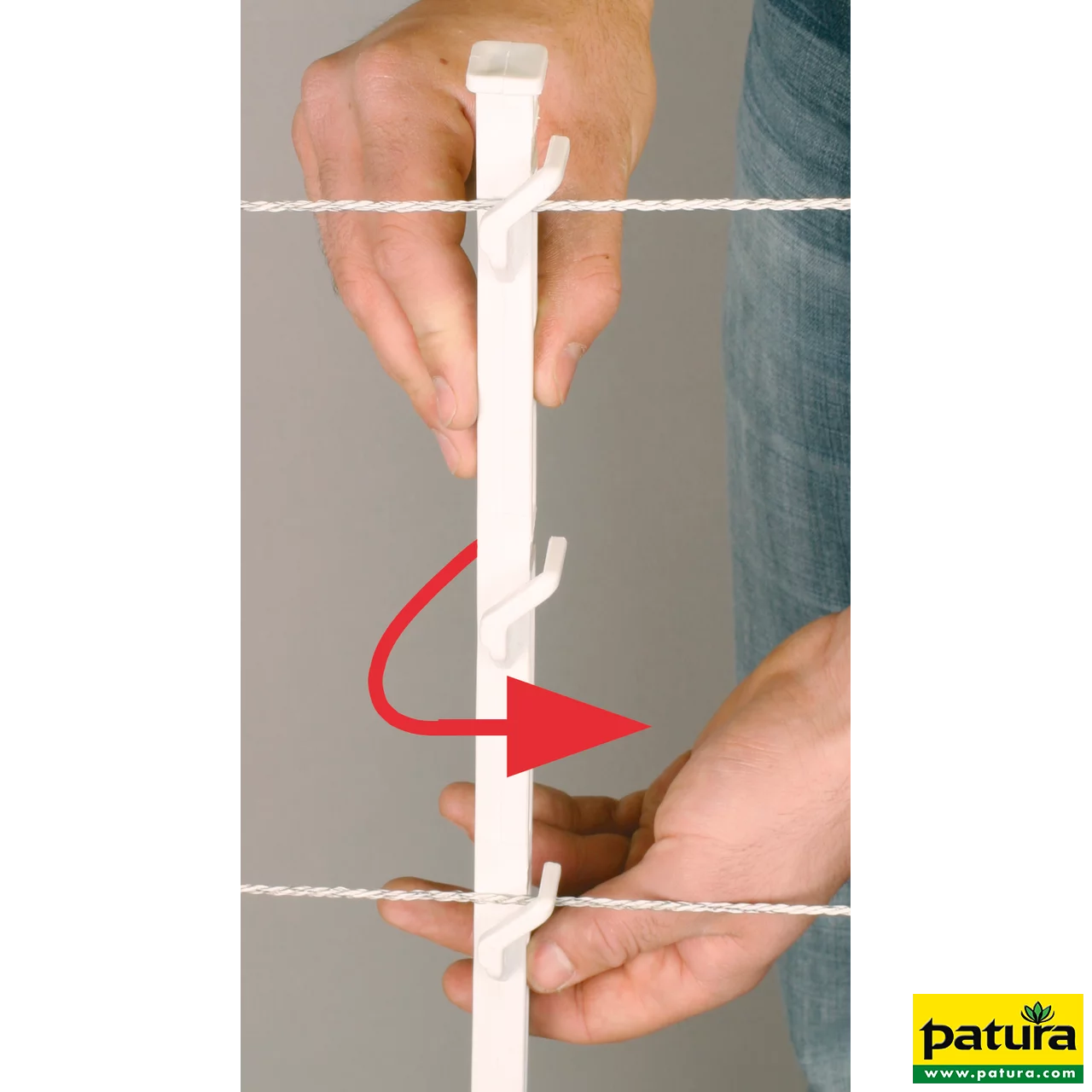 DrehFix-Kunststoffpfahl, 1,05 m, weiß , 8 Drahthalter (10 Stück / Pack)