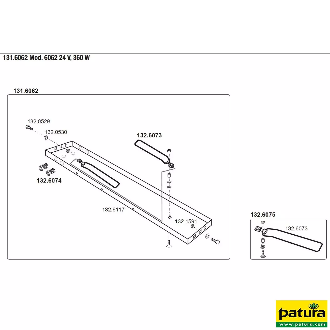 Zusatzheizung Mod. 6062, 24 V/ 360 W für Tröge ab Länge 2.0 m