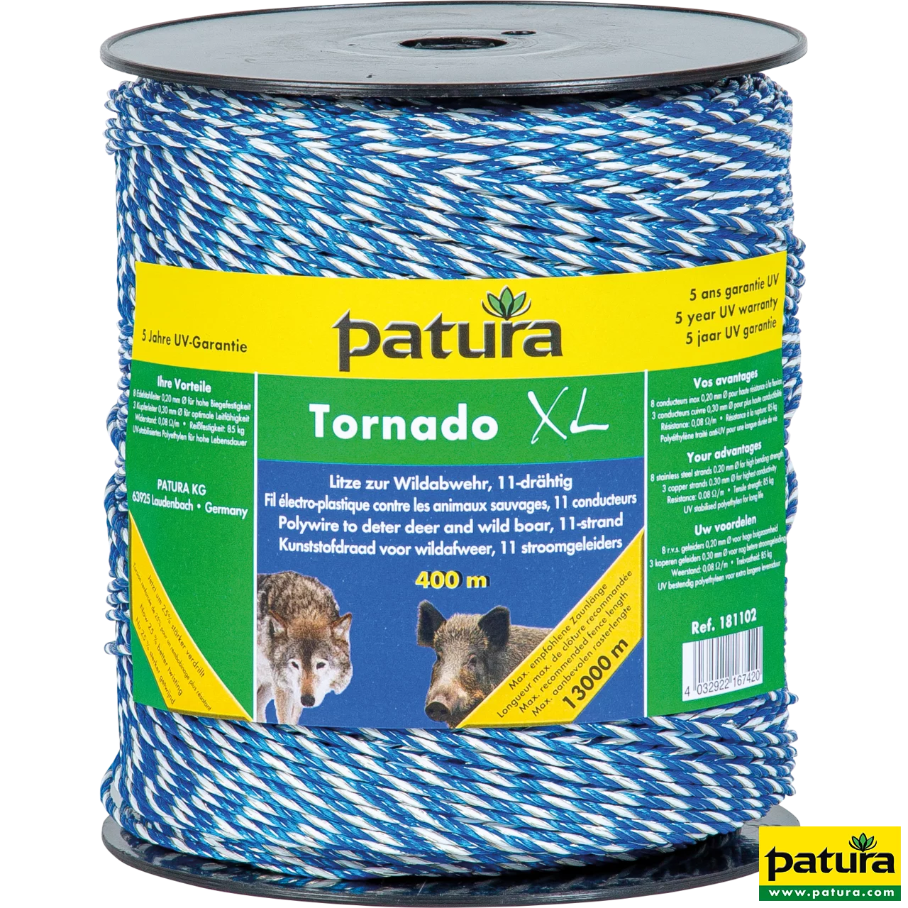 Tornado XL Litze, 400 m Rolle 8 Niro 0,20 mm, 3 Cu 0,30 mm, blau-weiß