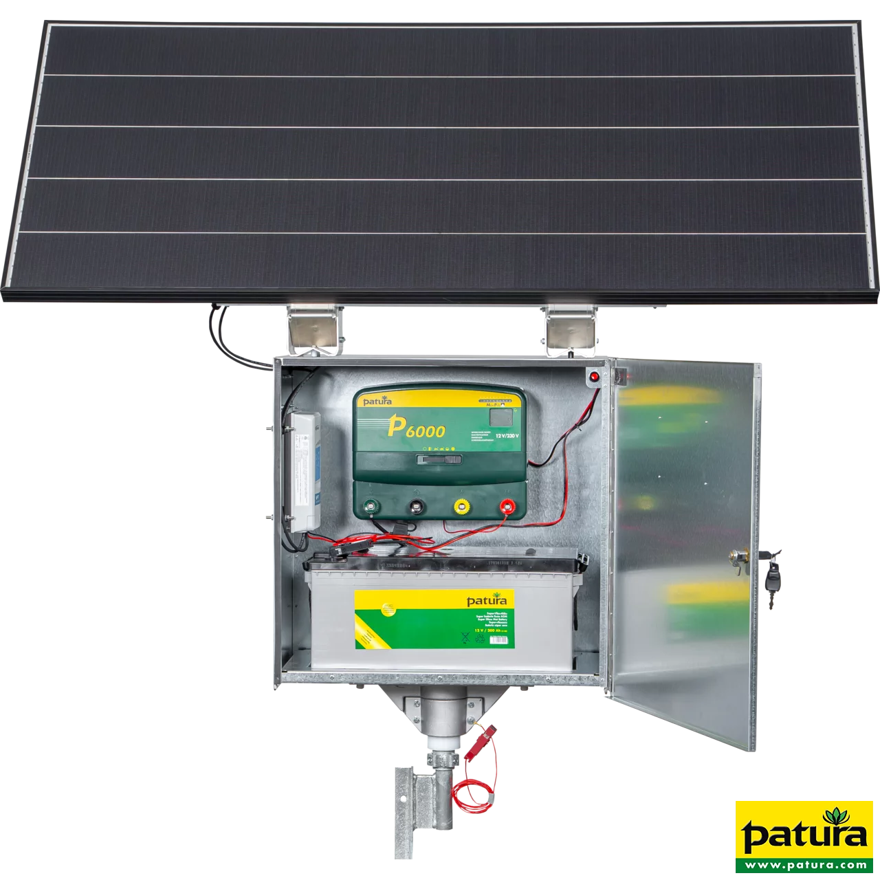 P6000, mit Sicherheitsbox XL, 200 W Solarmodul, 200 Ah Super-Vlies-Akku, Erdstab und Stabilisierungsfuß