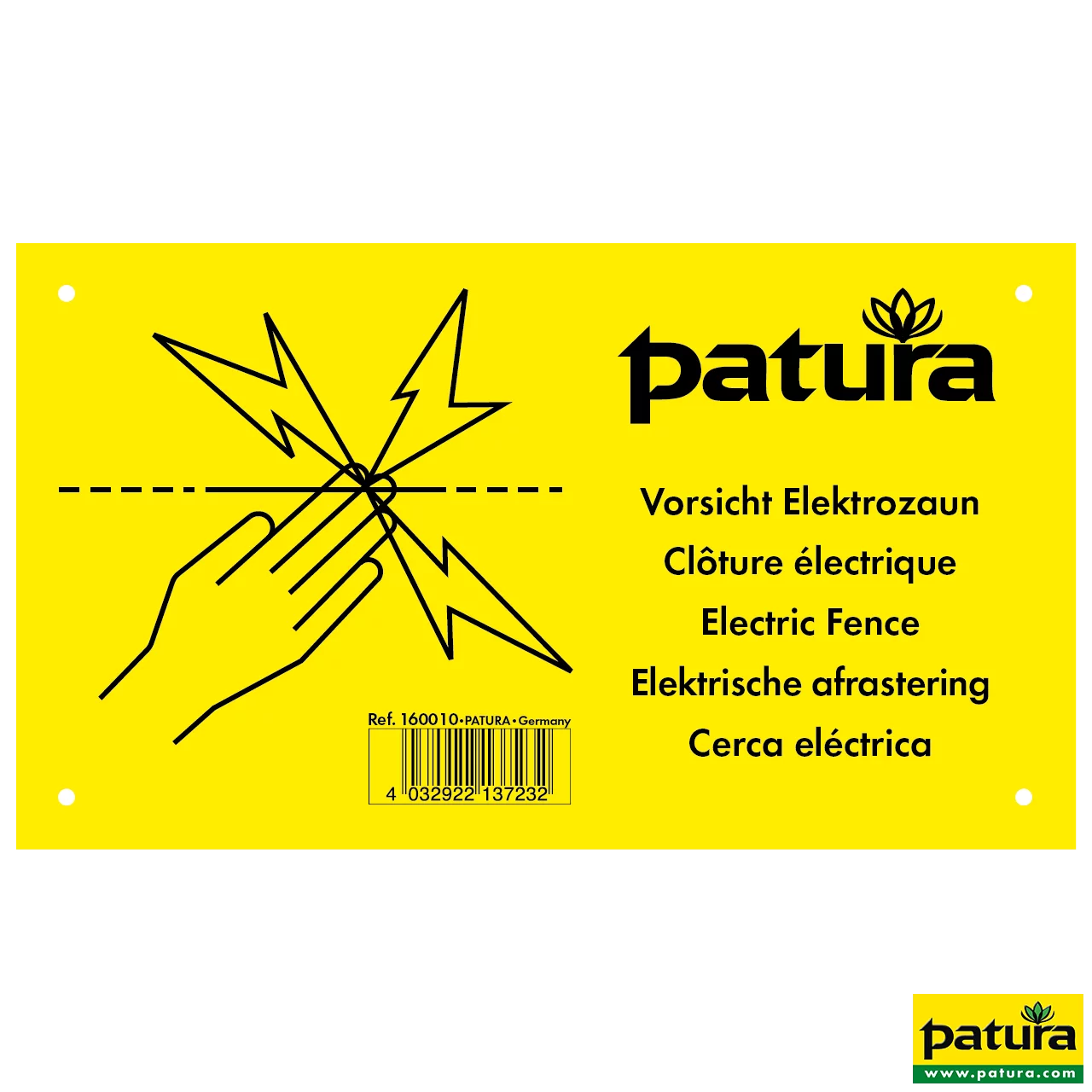 Warnschild, Vorsicht Elektrozaun, Kunststoff, 5-sprachig
