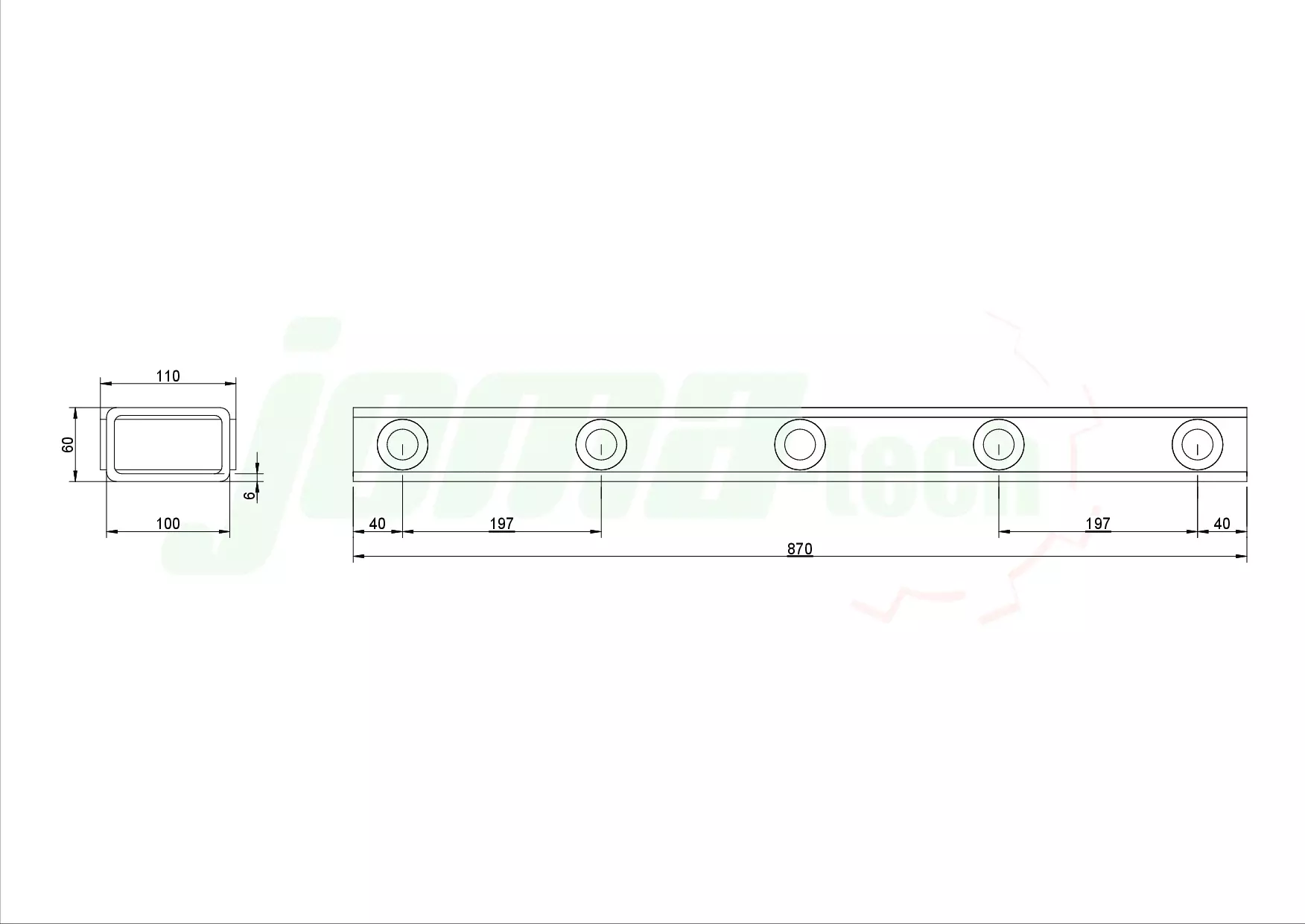 Zinkenträger mit eingeschweißten Hülsen / Buchsen in 870mm - 2400mm Arbeitsbreite - [ 870mm ]
