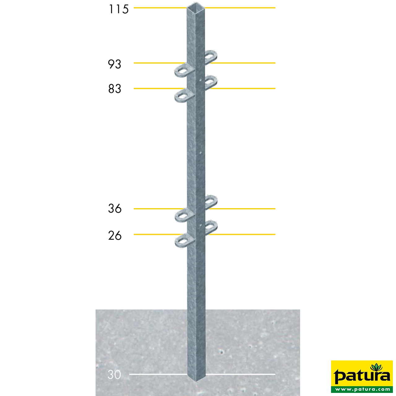 Pfosten Quadrat 40 mm, L= 1,45 m mit angeschweiß ten Laschen SONDERPOSTEN