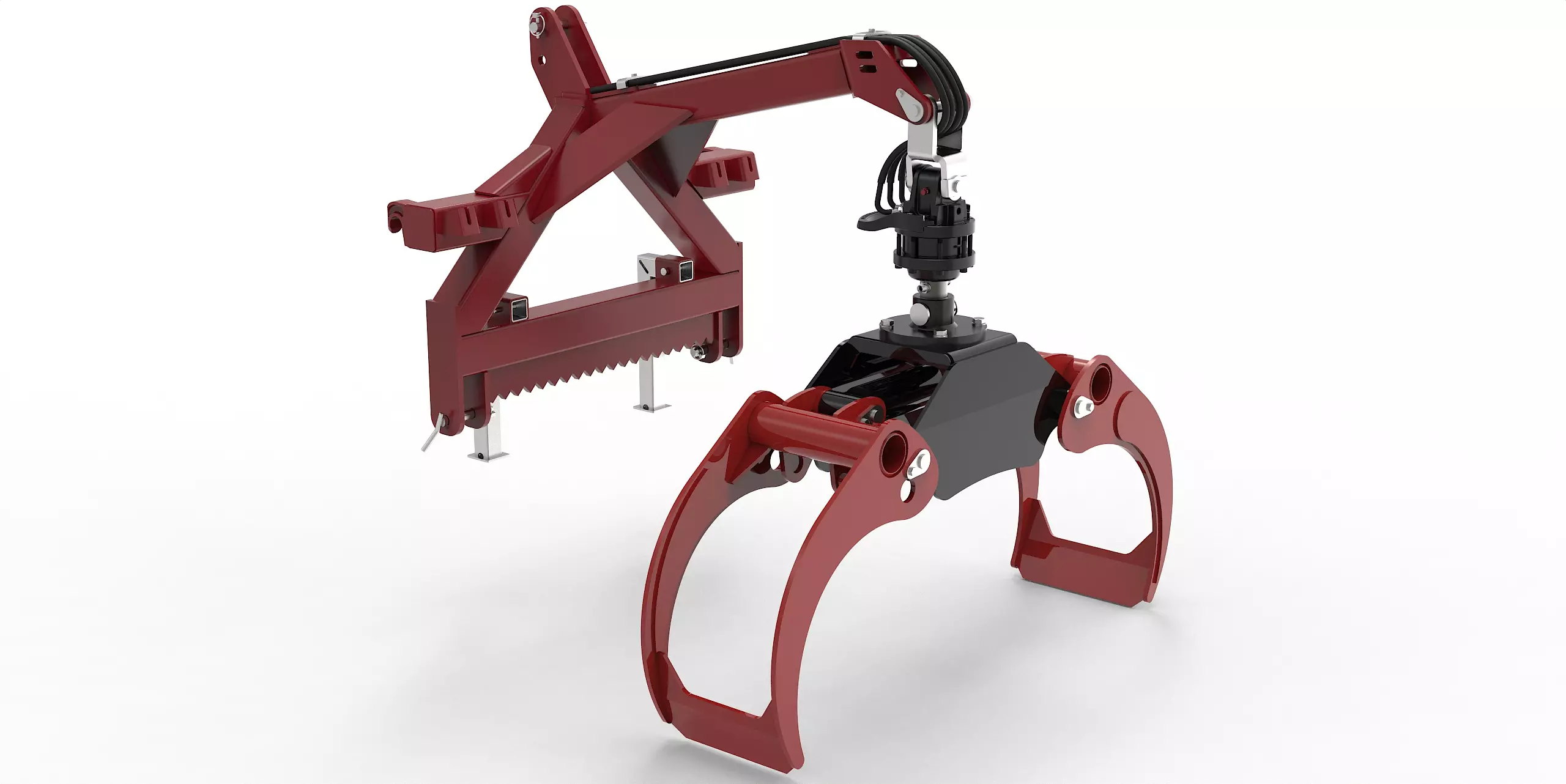 Kombianbaurahmen Euro- und Dreipunkt mit Forstgreifer OG24, Pendelgelenk und Rotator - [ FHR 4.500L 4,5t Bolzenrotator  ] 