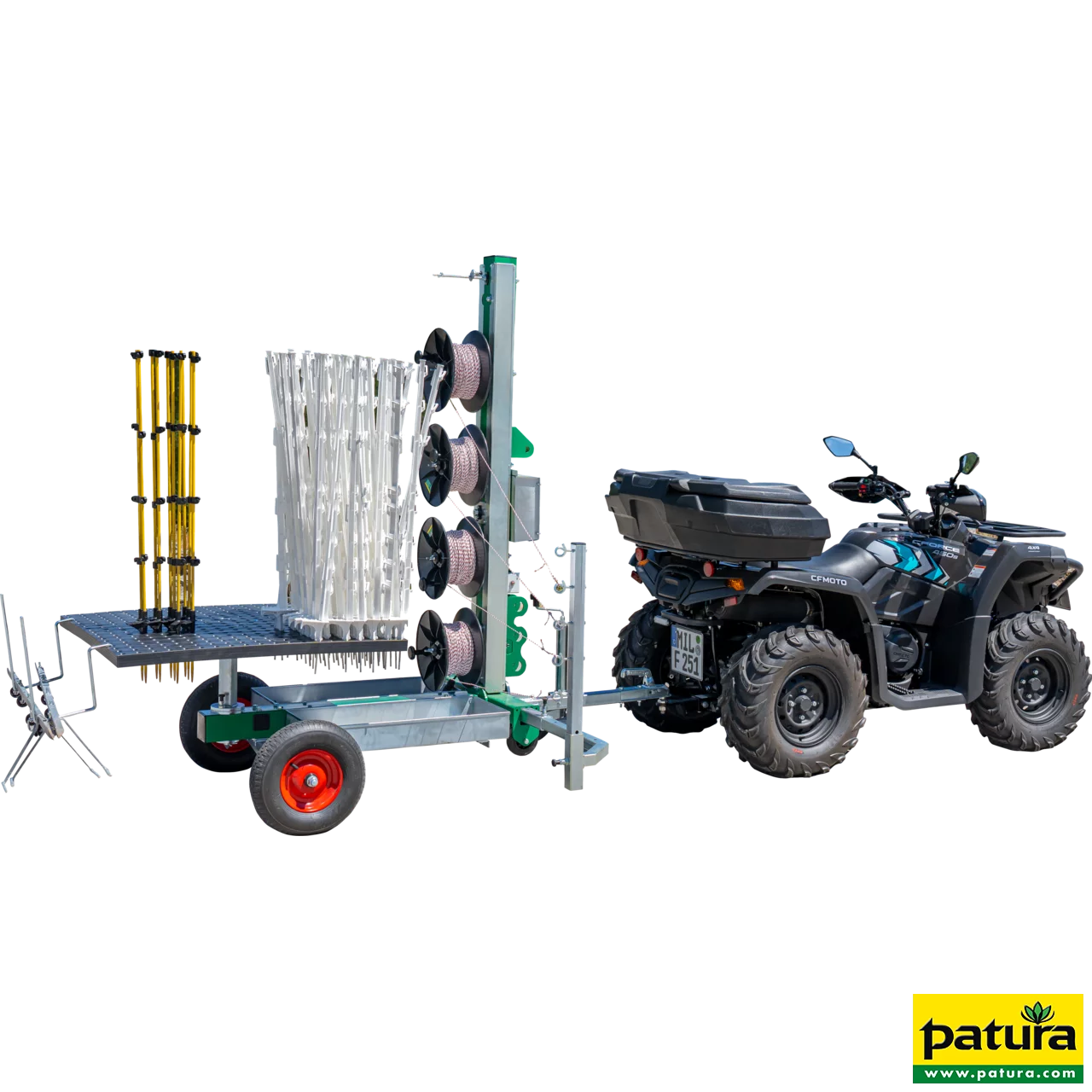 Tornado Master 5.0 ATV Weidezaunmaschine für bis zu 5-reihige Zäune mit Fahrwerk und Deichsel