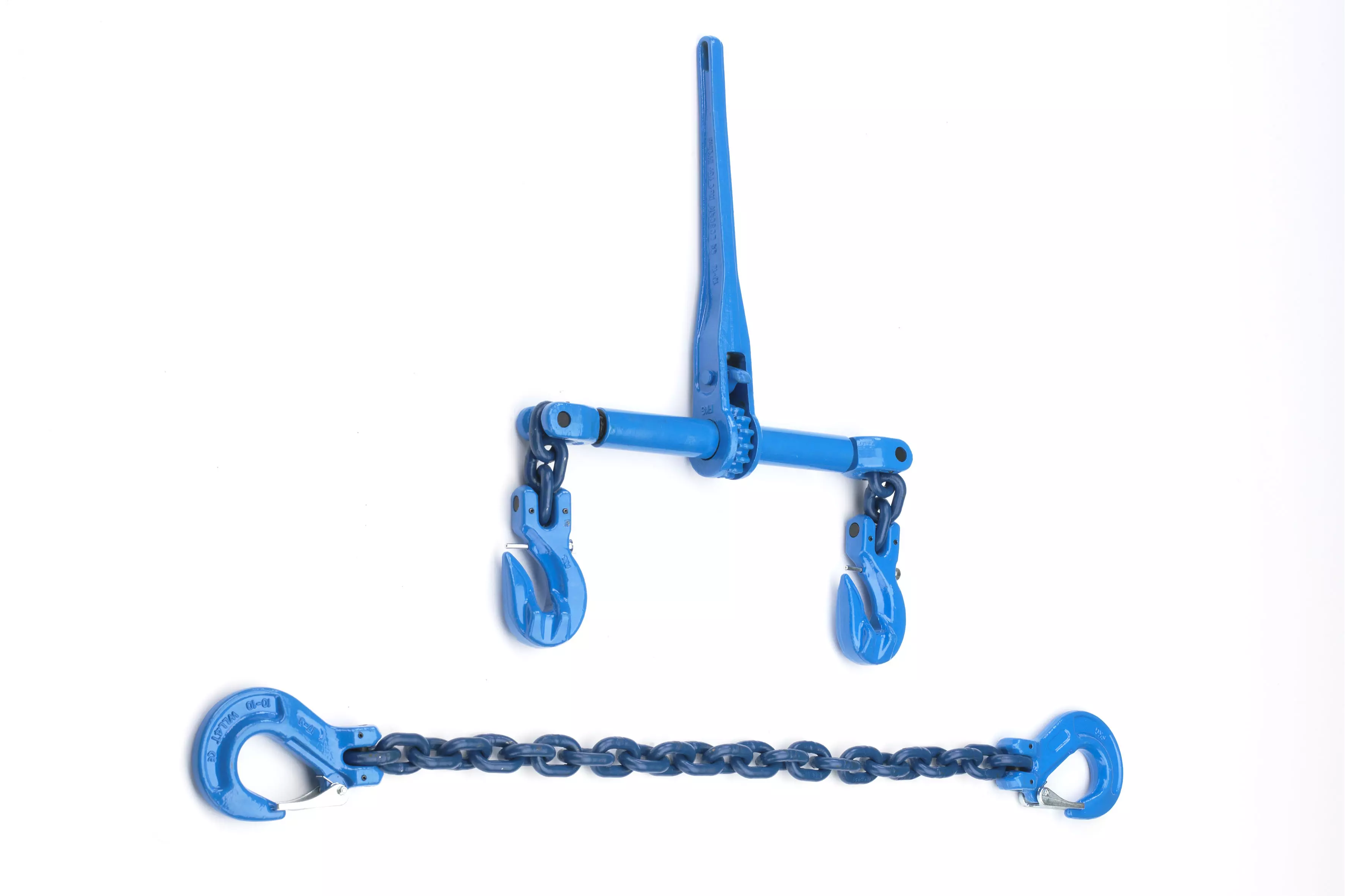 Zurrkette 8mm Ø GK10 zweiteilig mit externem Ratschenlastspanner, blau - [ 1m  ] 