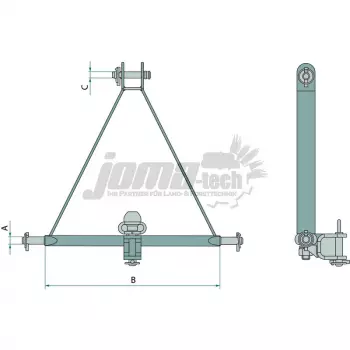 Ackerschiene 932mm Dreipunkt Kat.2 mit Verdrehsicherung und Anhängekupplung