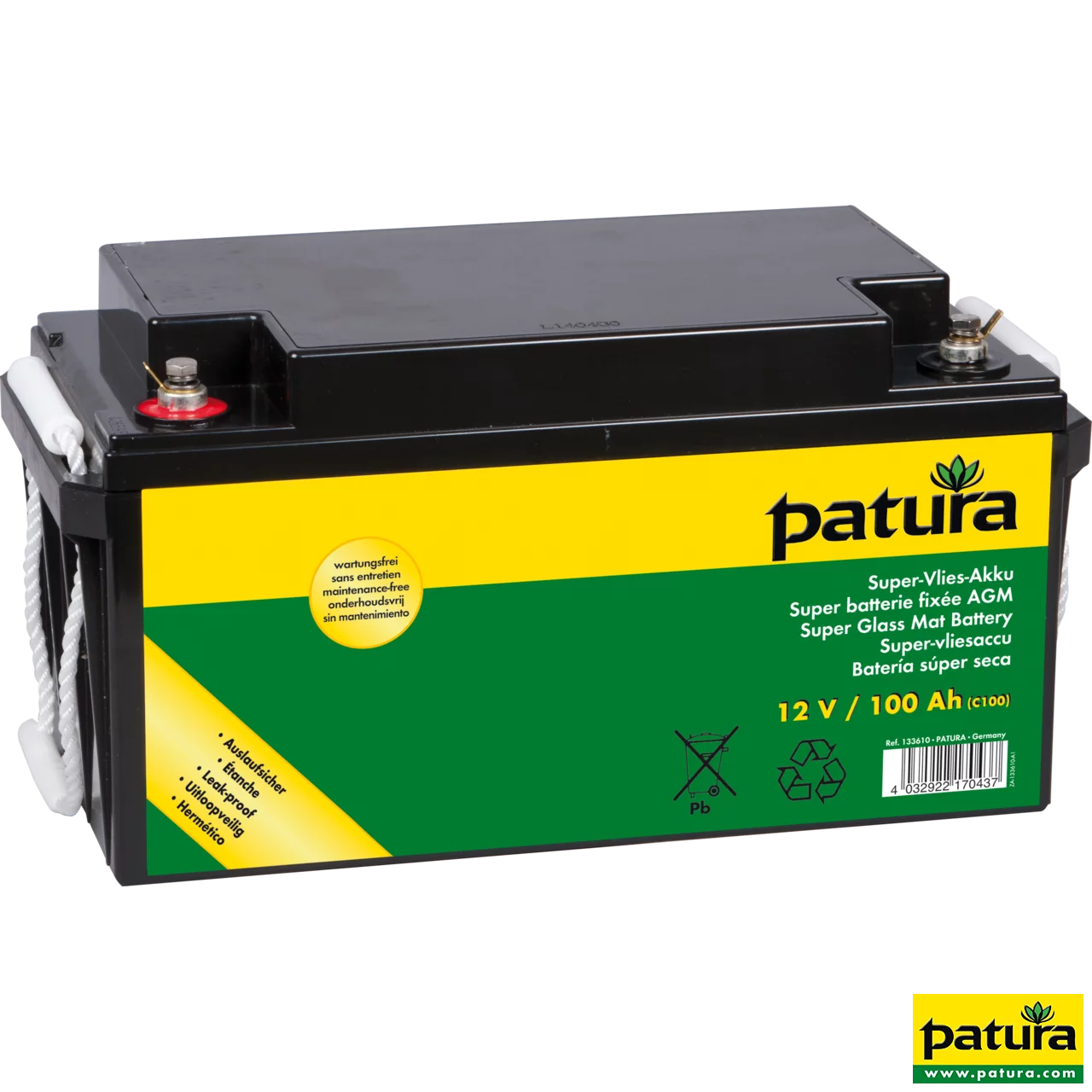 Super-Vlies-Akku 12 V / 100 Ah C100 wartungsfreie Vliesbatterie mit Tragegriffen