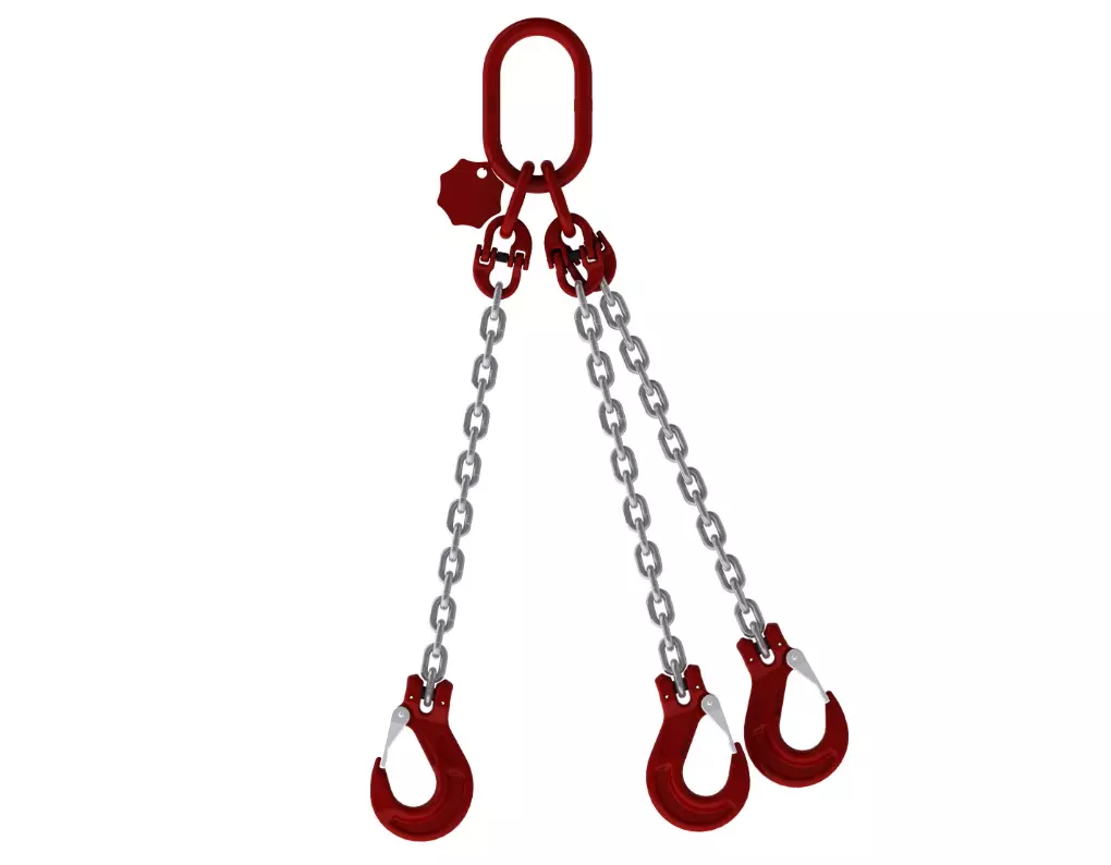 3-Strang Anschlagkette 5m GK8 10mm verzinkt mit Sicherheitshaken