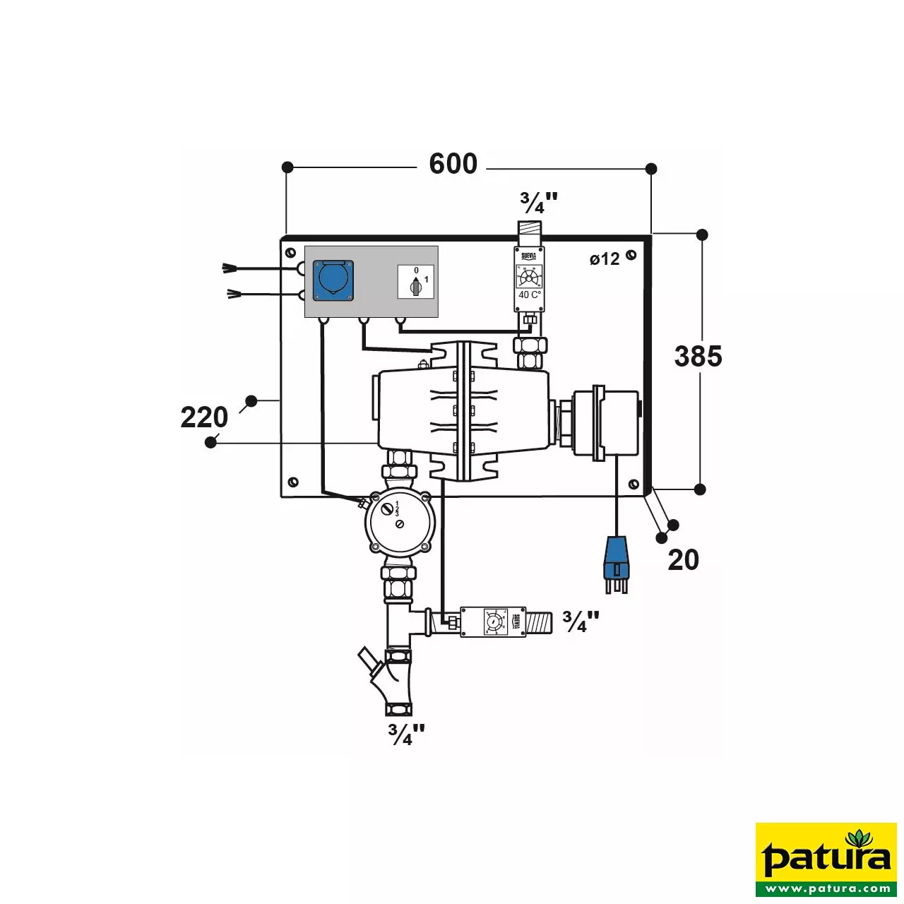 Umlaufheizsystem Mod. 317 mit Rücklauftemparatur-Steuerung 230 Volt, 3000 Watt Heizleistung
