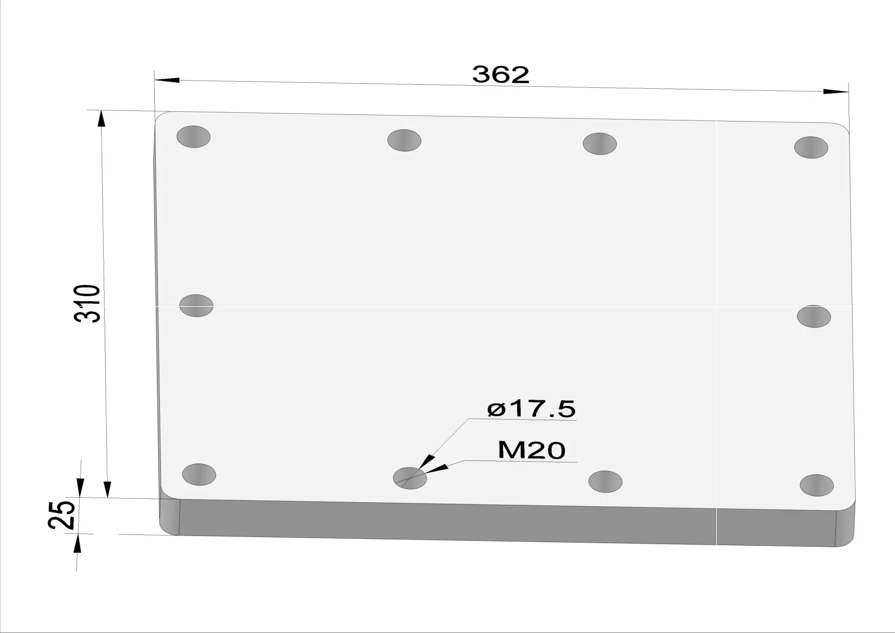 Häner Grundplatte 362x310 t=25 10xM20 - Gewinde