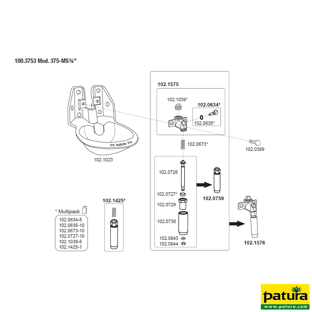 Rohrventil-Becken Mod. 375 - MS 3/4"