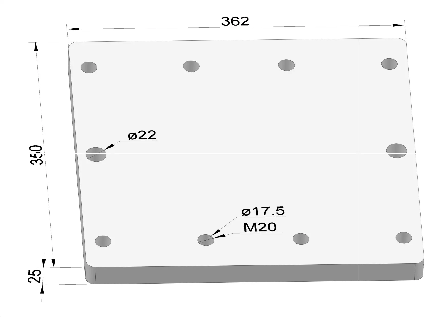 Häner Grundplatte 362x350 t=25 2xd22 8xM20 - Gewinde Groß