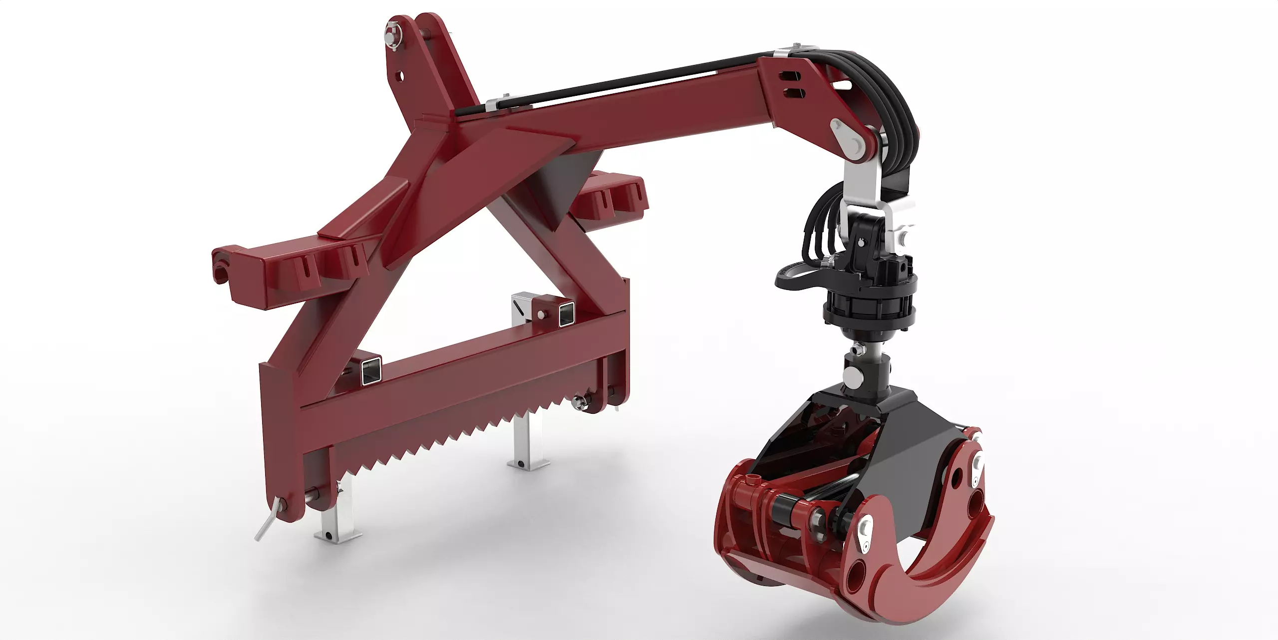 Kombianbaurahmen Euro- und Dreipunkt mit Forstgreifer OG12, Pendelgelenk und 3t Bolzen Rotator