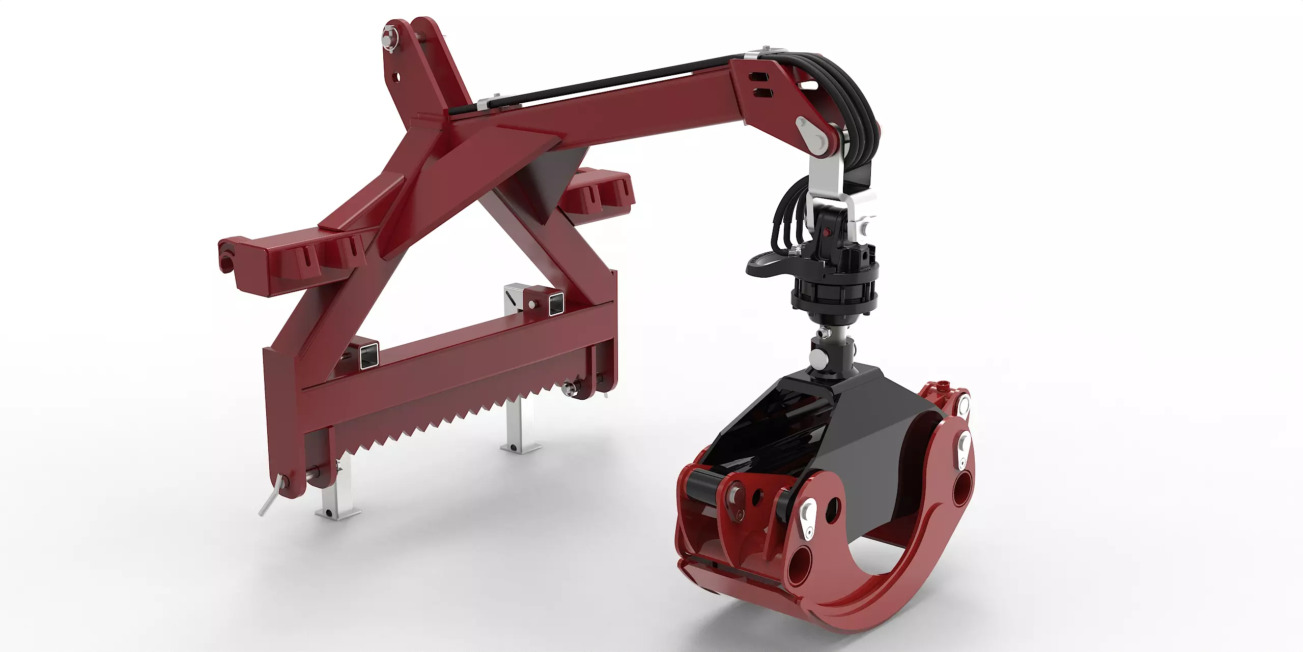 Kombianbaurahmen Euro- und Dreipunkt mit Forstgreifer OG16, Pendelgelenk und Rotator