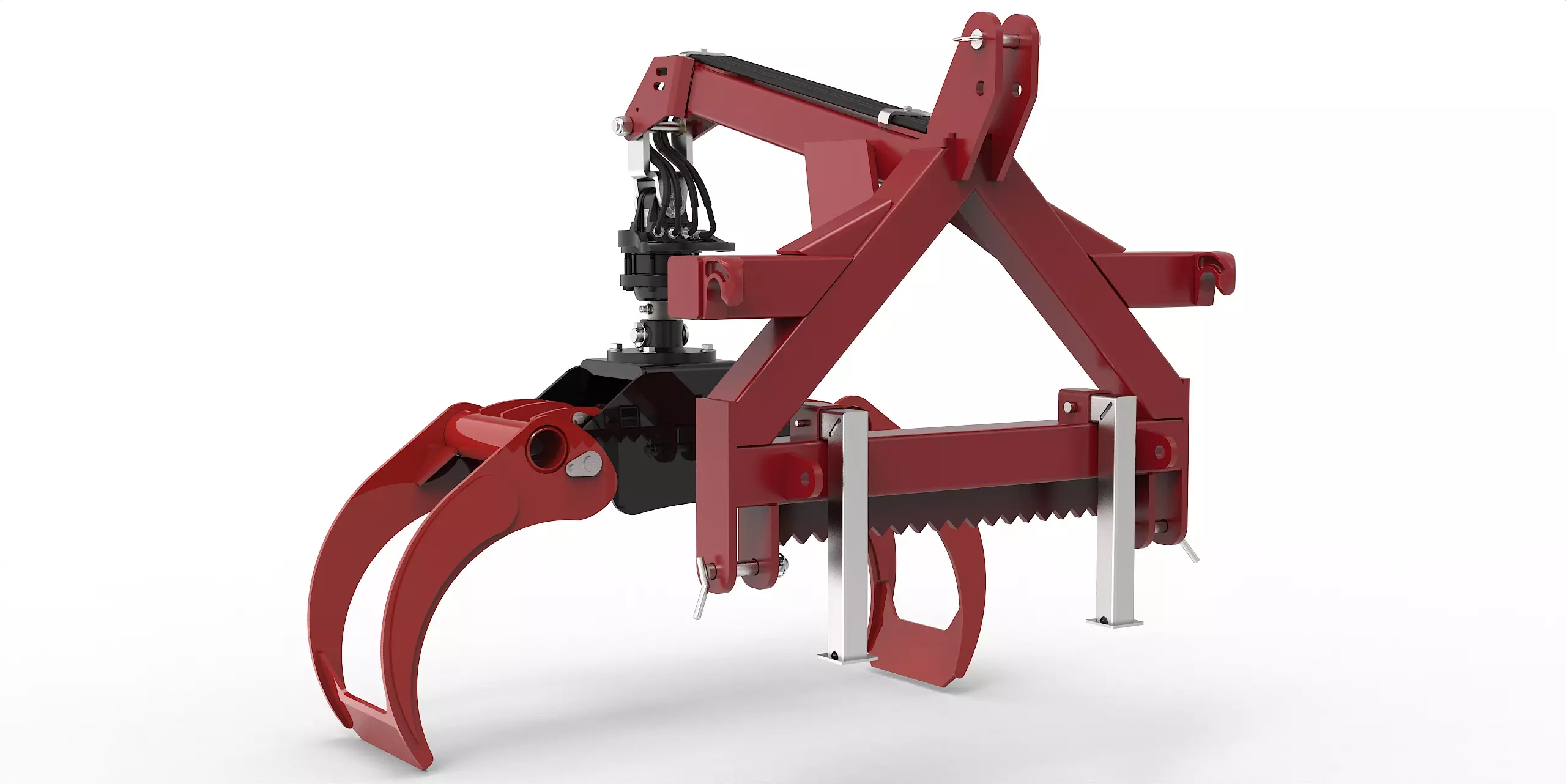 Kombianbaurahmen Euro- und Dreipunkt mit Forstgreifer OG24, Pendelgelenk und Rotator - [ FHR 4.500L 4,5t Bolzenrotator  ] 