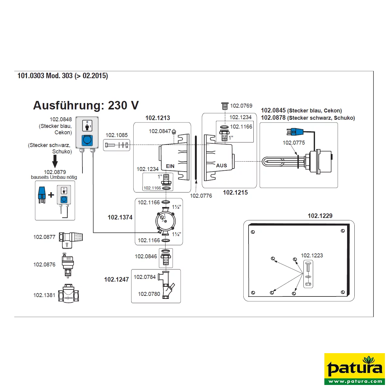Umlaufheizsystem Mod. 303 mit Thermostat und Umlaufpumpe