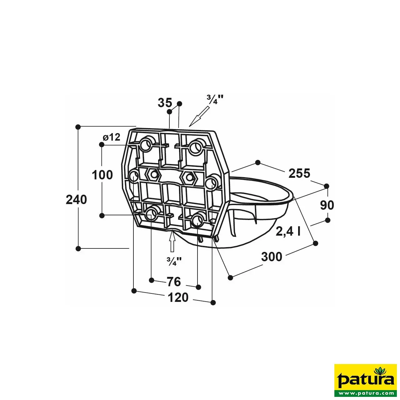 Rohrventil-Becken Mod. 12P-MS mit 3/4" Messingventil