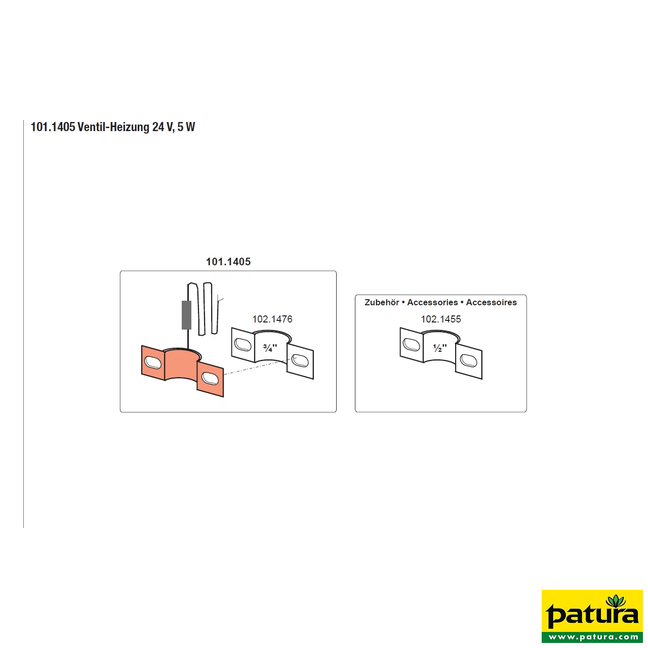 Ventil-Heizung 24 V, 5 W mit Thermostat, Kabel 3 m