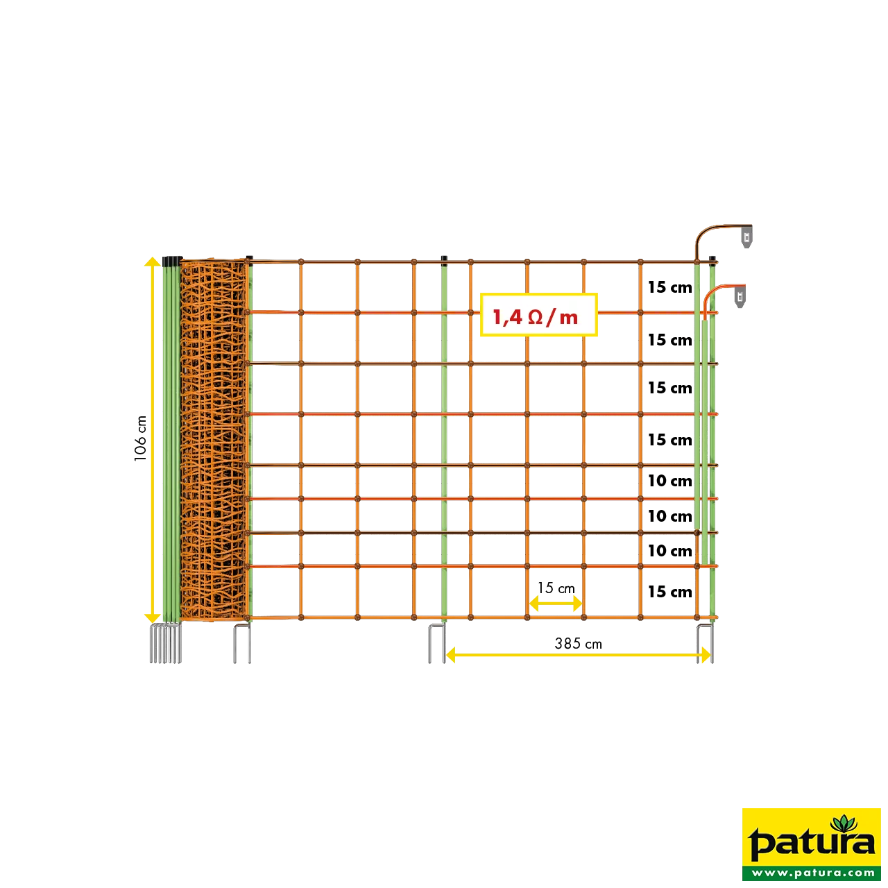 Elektrozaunnetz "plus/minus" 106 cm hoch mit Doppelspitze, 50 m