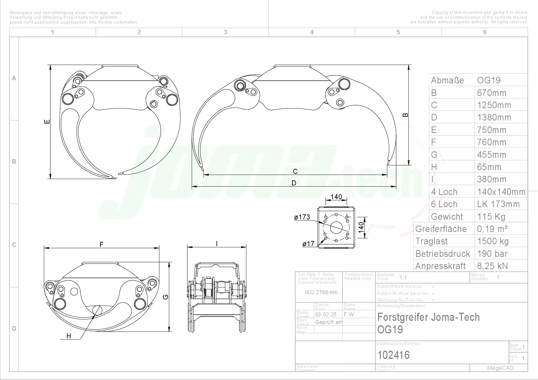 Forstgreifer Joma-Tech OG19 - [ ohne Rotator mit Einlegeschalen 500 mm ]
