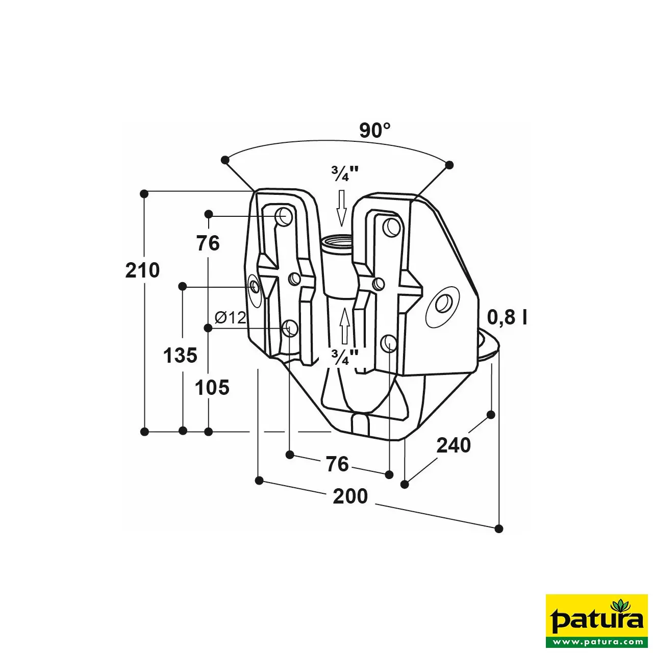 Rohrventil-Becken Mod. 375 . V2A 3/4"