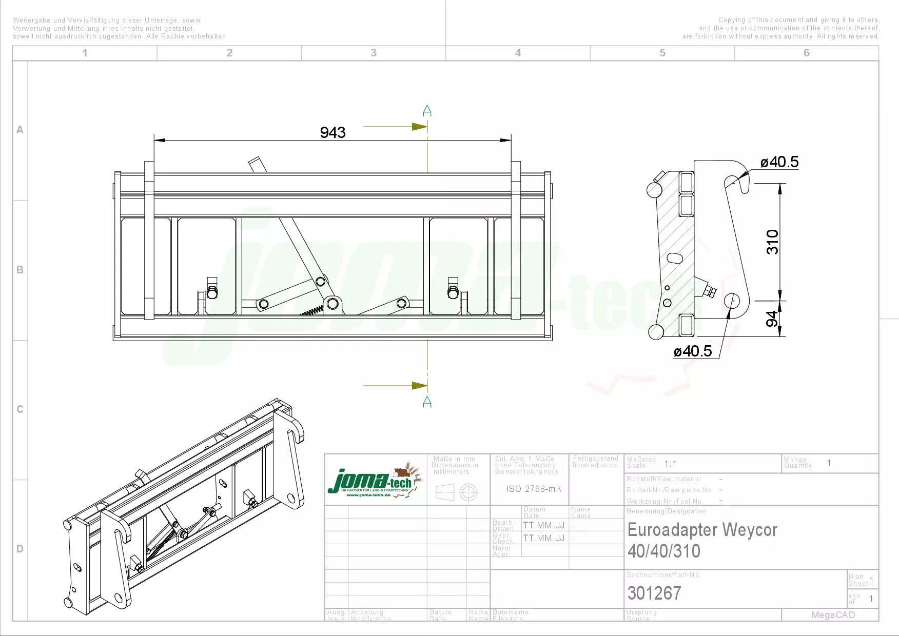 Adapter von Radlader auf Euroaufnahme, Euroadapter, Schnellwechsler Weycor Aufnahme | Mechanische Verriegelung