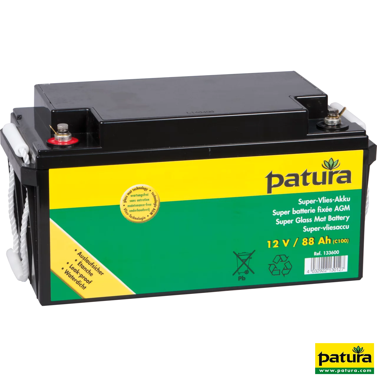 Super-Vlies-Akku 12 V / 88 Ah C100 wartungsfreie Vliesbatterie mit Tragegriffen