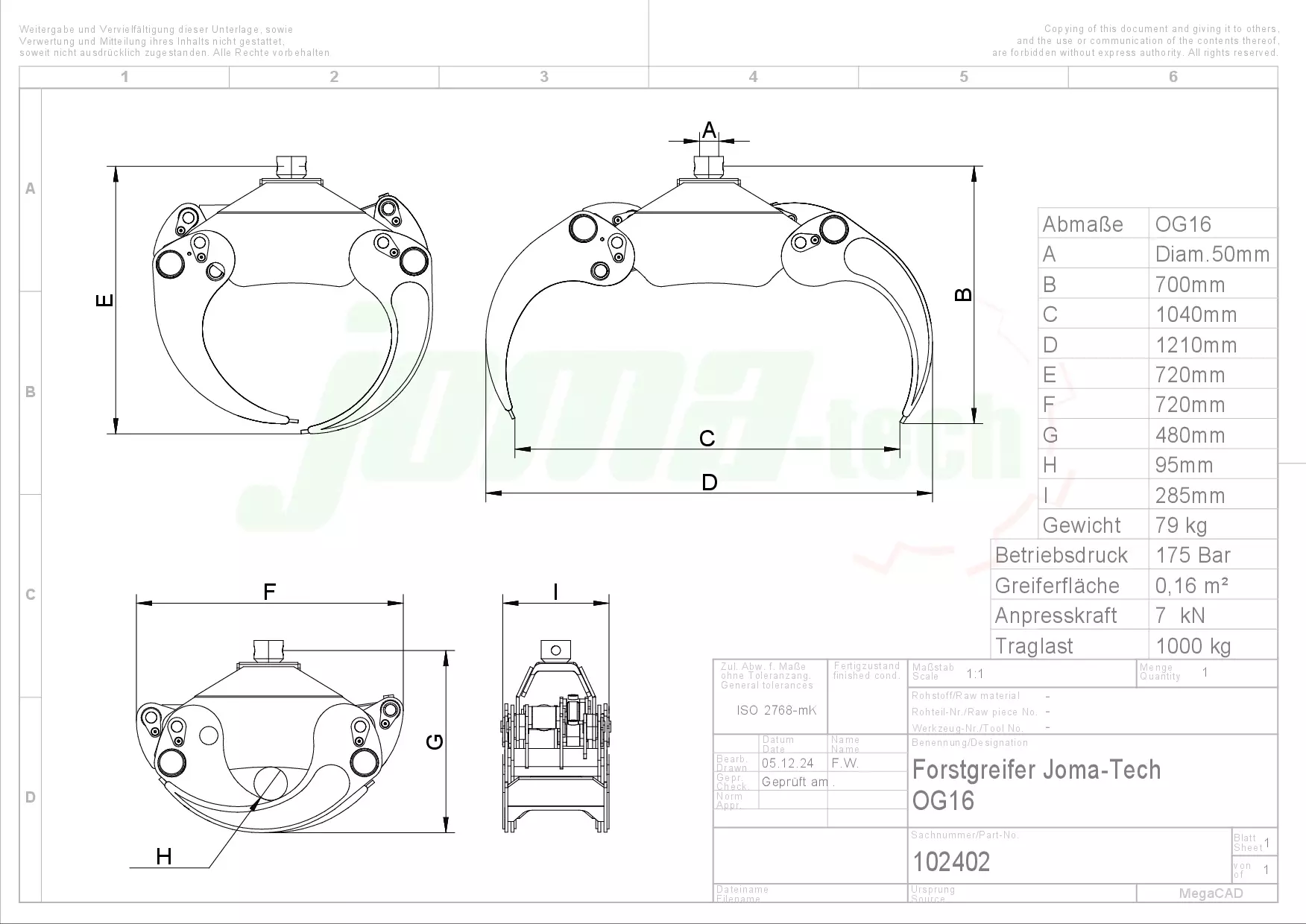 Forstgreifer Joma-Tech OG16 - [ 3t Bolzenrotator ohne Einlegeschalen ]