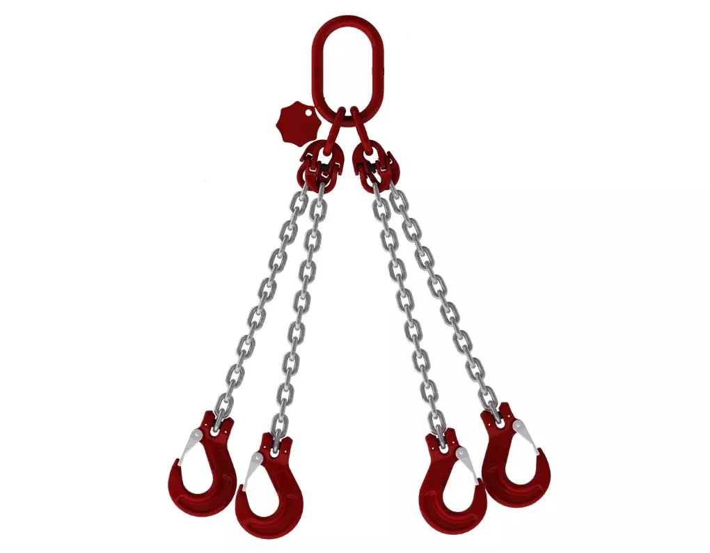 4-Strang Anschlagkette 5m GK8 10mm verzinkt mit Sicherheitshaken