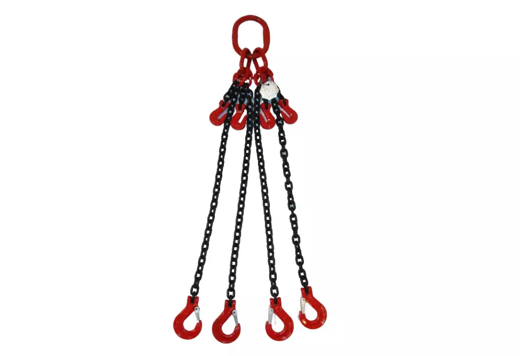 4-Strang Anschlagkette 5m GK8 10mm schwarz mit Sicherheitshaken verkürzbar