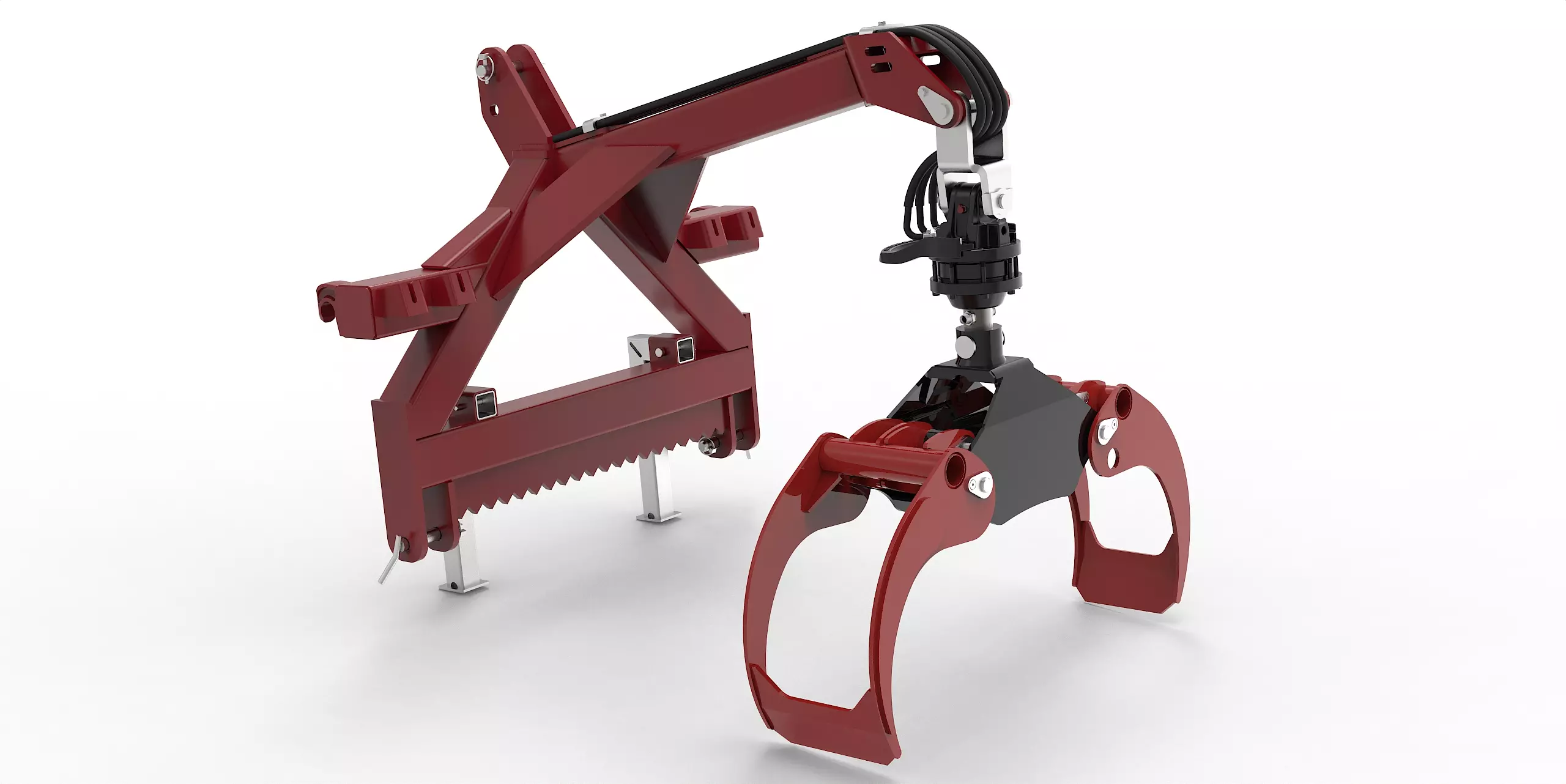 Kombianbaurahmen Euro- und Dreipunkt mit Forstgreifer OG12, Pendelgelenk und 3t Bolzen Rotator