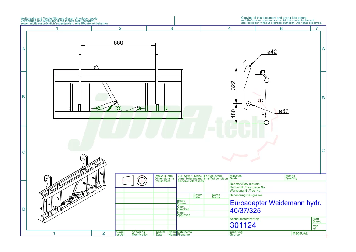 Joma-Tech Adapter von Radlader auf Euroaufnahme - Schnellwechsler Weidemann 40x37x325mm