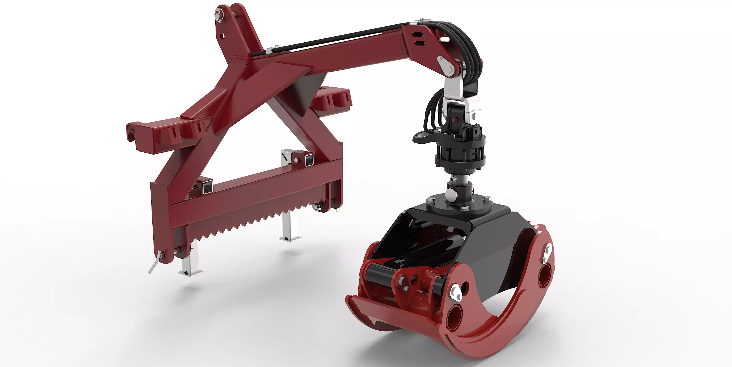 Kombianbaurahmen Euro- und Dreipunkt mit Forstgreifer OG24, Pendelgelenk und Rotator - [ FHR 4.500L 4,5t Bolzenrotator  ] 